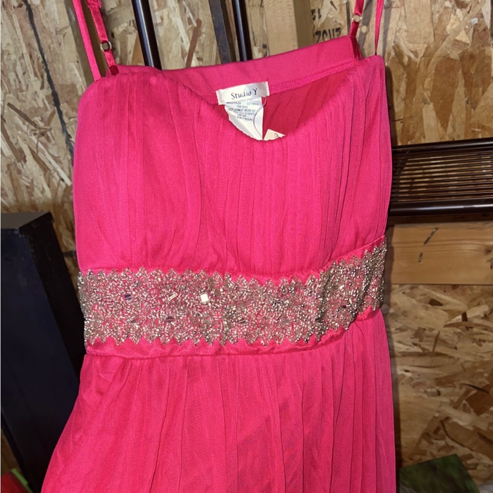 Pink mid spaghetti strap dress with beading